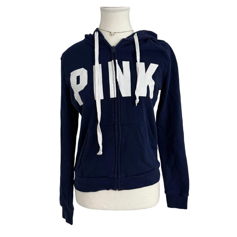 PINK Y2K Victorias Secret Navy Blue Vintage  True To Size Zip Up Hoodie Size S